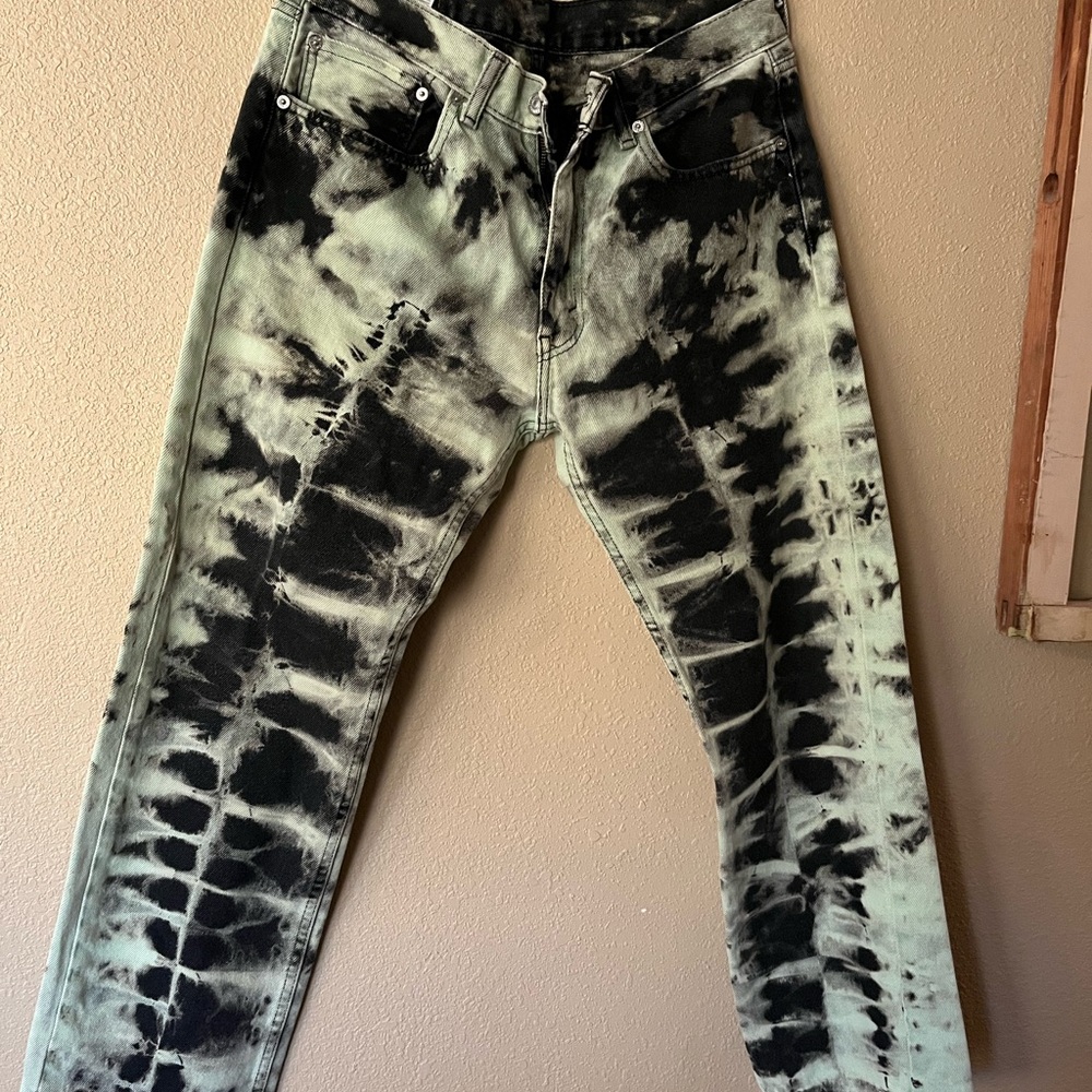 Levi's Black and Green Bleach Dyed Straight Jeans